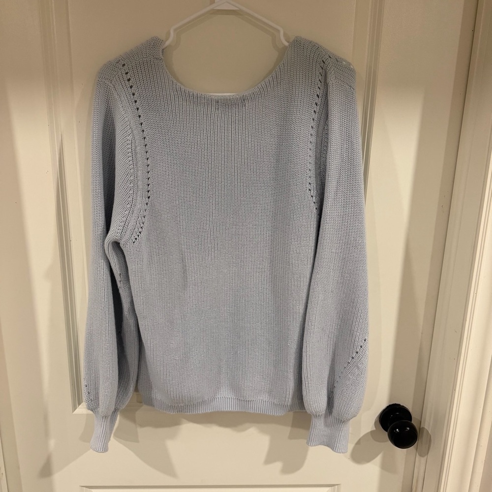 Gentle Fawn Light Blue Knit Sweater XL V Neck Balloon Sleeve Soft Cozy Pullover - Picture 3 of 7